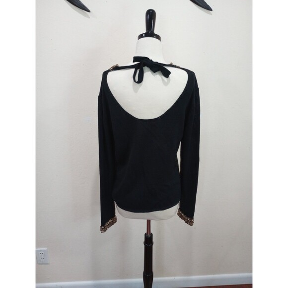 Maje Black Sweater With Gold Chain Collar and Cuffs ~ Size 2 / M - Picture 4 of 9